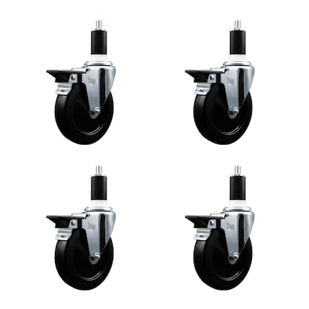 Service Caster 5'' Soft Rubber Swivel 1-3/8'' Expanding Stem Caster Set with Brake, 4PK SCC-EX20S514-SRS-PLB-138-4
